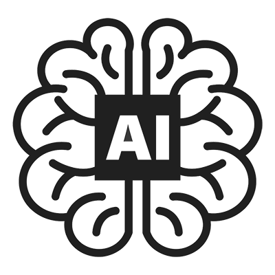 line drawing of the cross section of a brain when looking from the top with a square with the letters "AI" in the middle of it